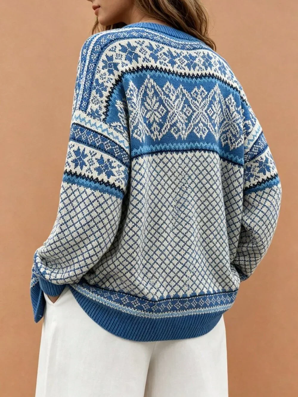 Multicolor Casual Women's Geometric Regular Button Round Neck Cardigan Sweater